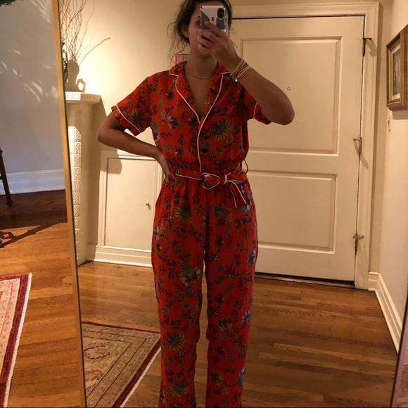 MOLLY BRACKEN ORANGE PATTERNED BOHO JUMPSUIT - Picture 2 of 6